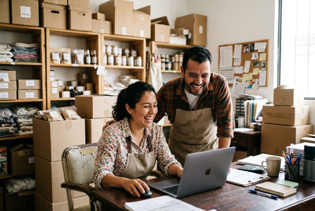 Equipo de un comercio armando una campaña en la computadora